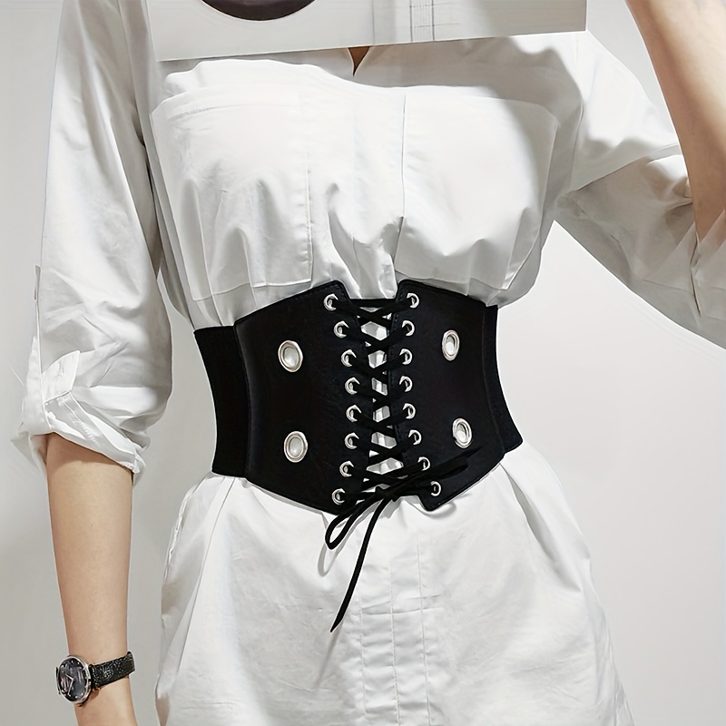 Ceinture De Corset Noir Pour Femme, Ceinture à Lacets Elastique De Cuir