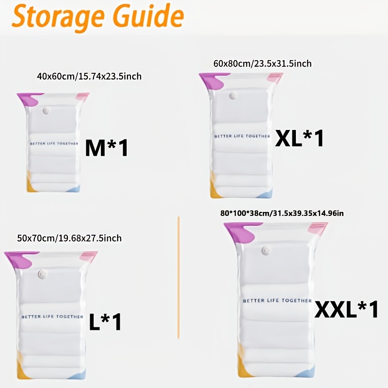TEMU 4pcs Set Of Vacuum 3d Storage Bags, Compression Bags, Large Size Design, Combination, Suitable For Storing Various Clothes And Bedding, Used For