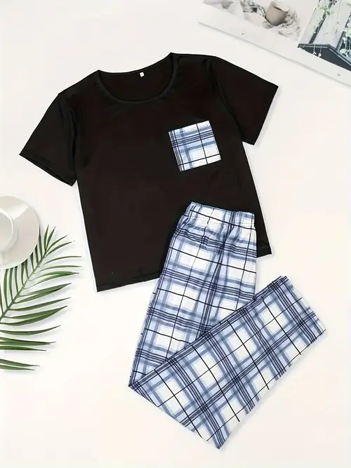 new plus size womens casual loose loungewear set 2 piece set solid color short sleeve top pants comfortable