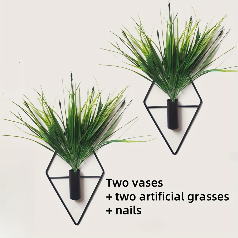 TEMU Lot de 2 jardinières murales suspendues avec plantes artificielles, vases suspendus en métal, supports pour plantes d'intérieur, art mural