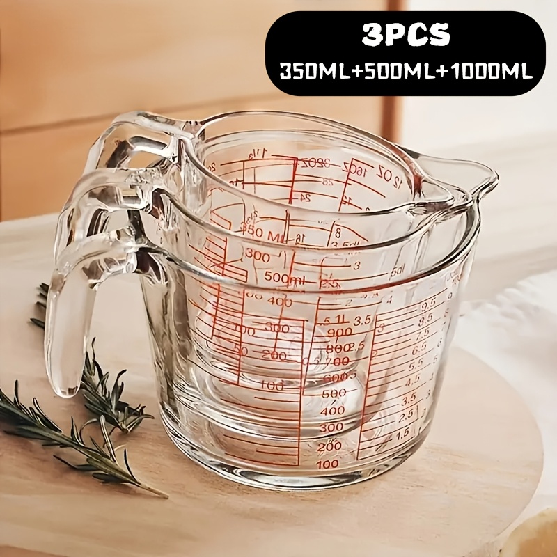 E-shop 3-teiliges Glas-Messbecher-Set mit Markierungen & Skala – Ofen- & mikrowellengeeignet, geeignet für Heimbacken, Kochen, ofenfeste