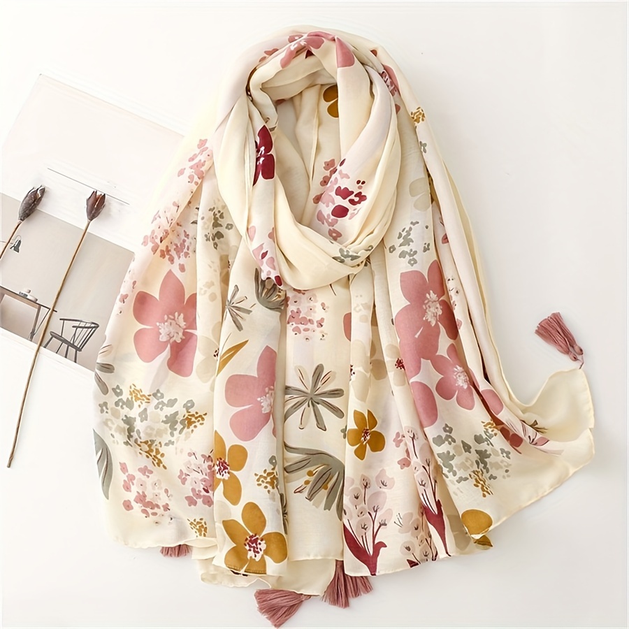 

2024 Spring And Summer New Flower Tassel Scarf Casual Gauze Scarf Sun Protection Shawl Gauze Scarf Travel Beach Towel