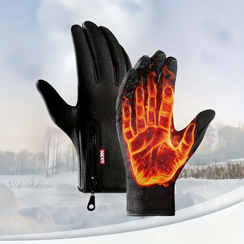 TEMU 1 Pair Of Men's And Women's Thermal Touchscreen Gloves - Full Finger Non-elastic Cold Weather Gloves, And Warm, Suitable For Outdoor Activities, Non-slip And Windproof