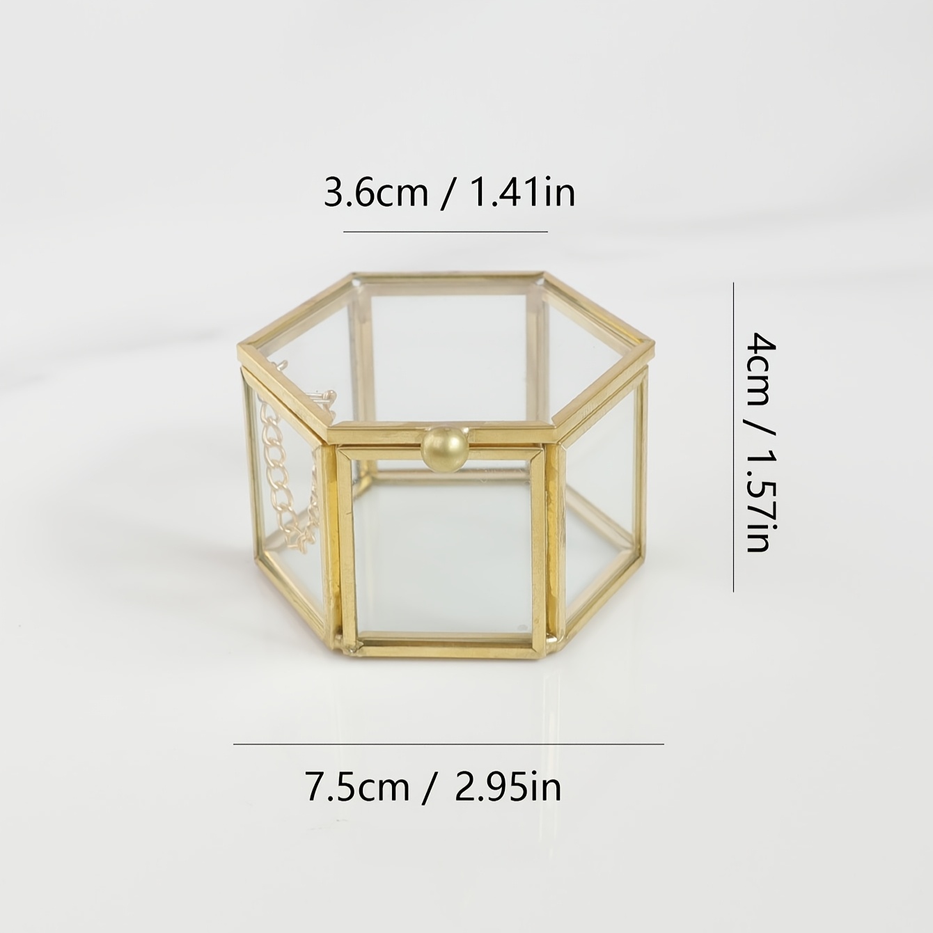 Image of 1pc Vintage Hexagonal Glass Jewelry Box With Ic Lid - Metal Frame Mini Display Case For Earrings, Rings, Necklaces - Glass Top & Desktop Storage For, Salon, Boutique Organization, Jewelry Boxes