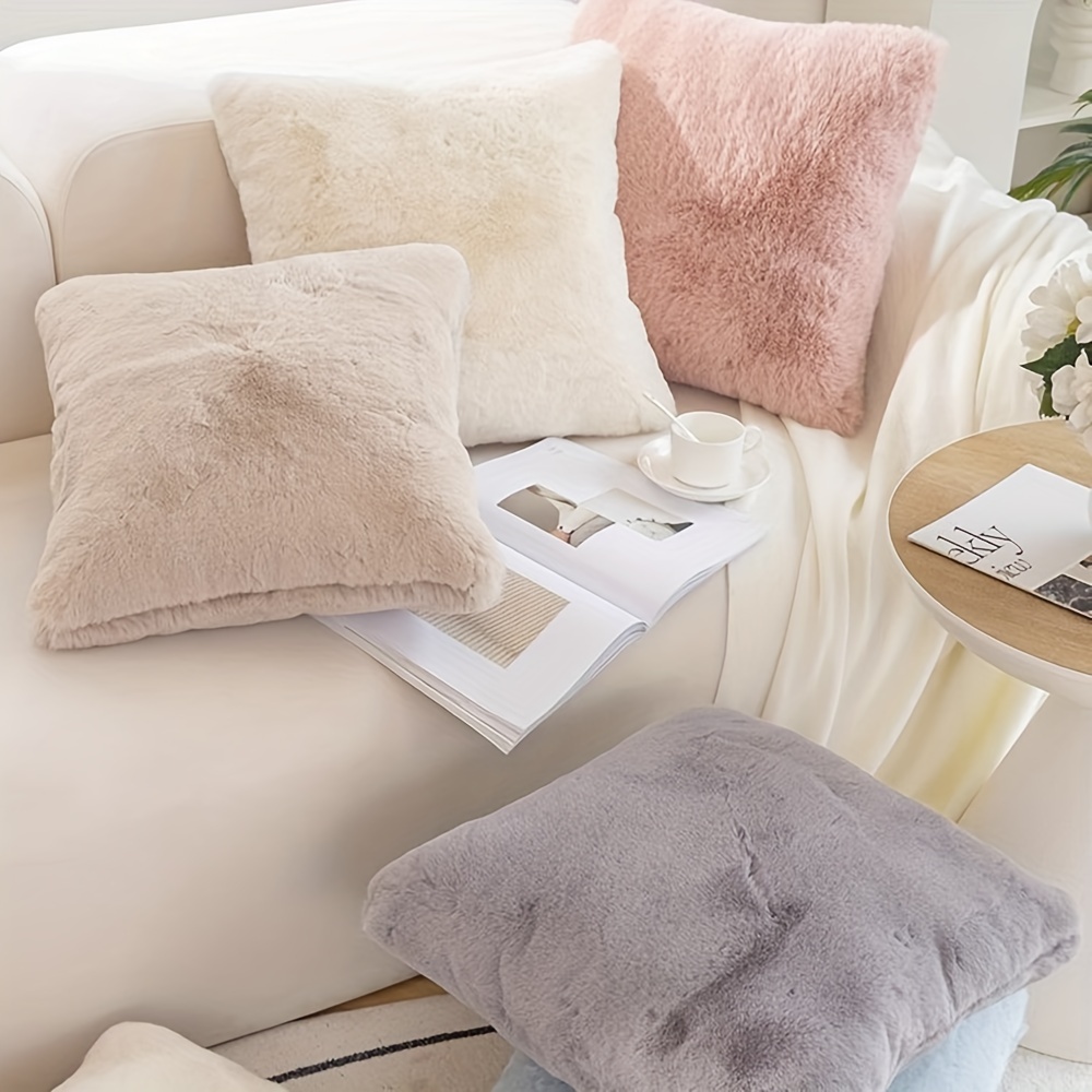 

1pc Rabbit Fur , Cushion For Sofa, Bedroom, Car – , Pillowcase For And Decor