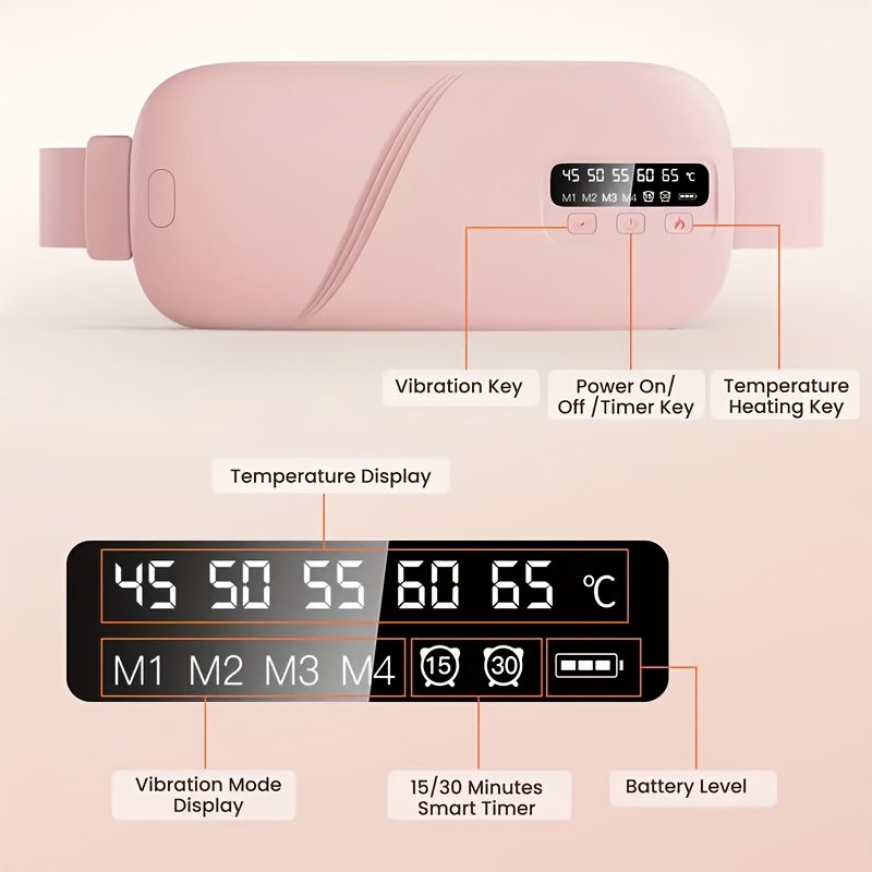 Pilvo masažo diržas, USB įkraunamas su LED ekranu, 5 lygių reguliuojamas šiluminis masažo įrenginys, mažas nešiojamas vibruojantis diržas, menstruacinis šiluminis masažo įrenginys moterims, namų naudojimui, darbui, puiki rožinė dovana moterims