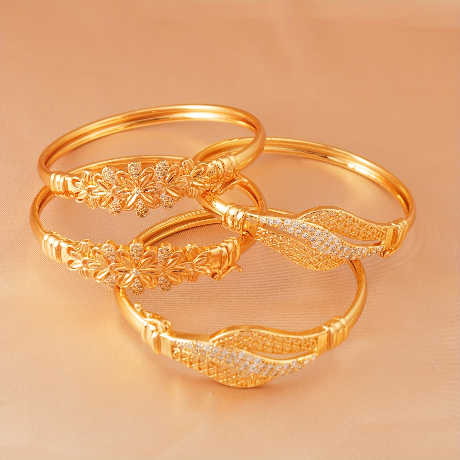 Elegant Bohemian Golden-Tone Bracelet Set with Sparkling Zirconia Accents – Intricate Floral and Geometric Designs, Ideal for Daily Wear & Special Occasions, Perfect Gift for Friends, Lovers, Mothers, Daily Wear Jewelry|Bohemian Style Bracelet|Open Cuff Bracelet