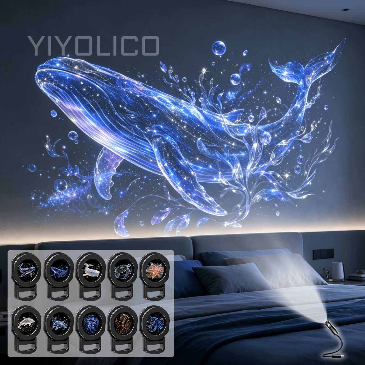 10 Styles Smart Led Projection Night Light, Whale Turtle Starfish Projector, Usb Powered Smart Ambient Light, Suitable For Bedroom, Gaming Room And Home Decor, Ideal Gift