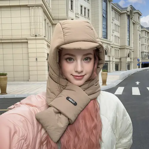 여성용 겨울용 다운 이어머프와 스카프 통합 캐처 모자, 방풍 및 보온 라이딩 스키 파일럿 모자, 심플하고 우아한 겨울용 다운 모자