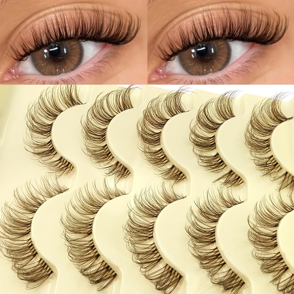 TEMU 5 Paires de Faux Cils Marron Naturel, Style Dessin Animé, Extensions de Cils Marron Doux Dramatiques et Discrets, Extensions de Cils Naturelles,