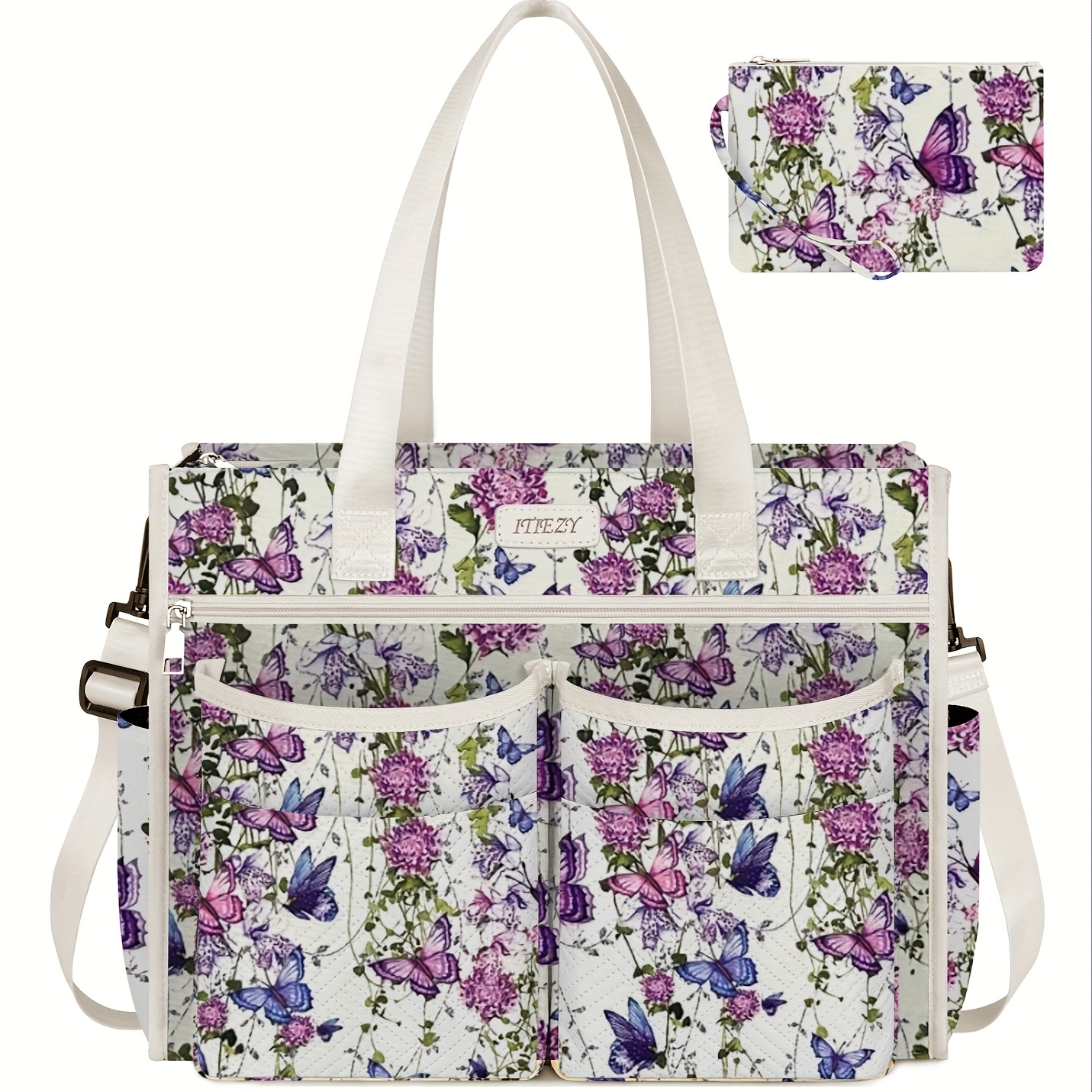   bohemian style large multi pocket tote bag with shoulder pad vibrant geometric pattern   compartments durable polyester   teachers nurses and everyday use outdoor tote   accessory sturdy strap construction the tote bag