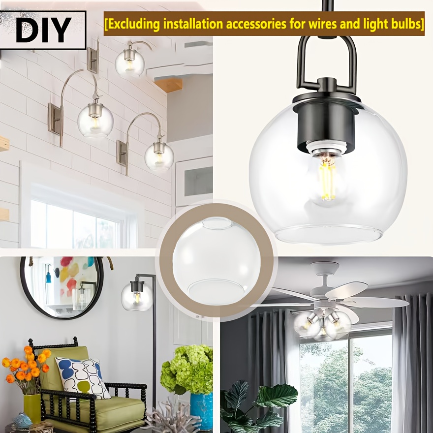 Abat-jour Globe En Verre Transparent 10x10cm - Pour Suspension, Douille G9 - Décoration Luminaire Moderne Salon, Remplacement D'origine