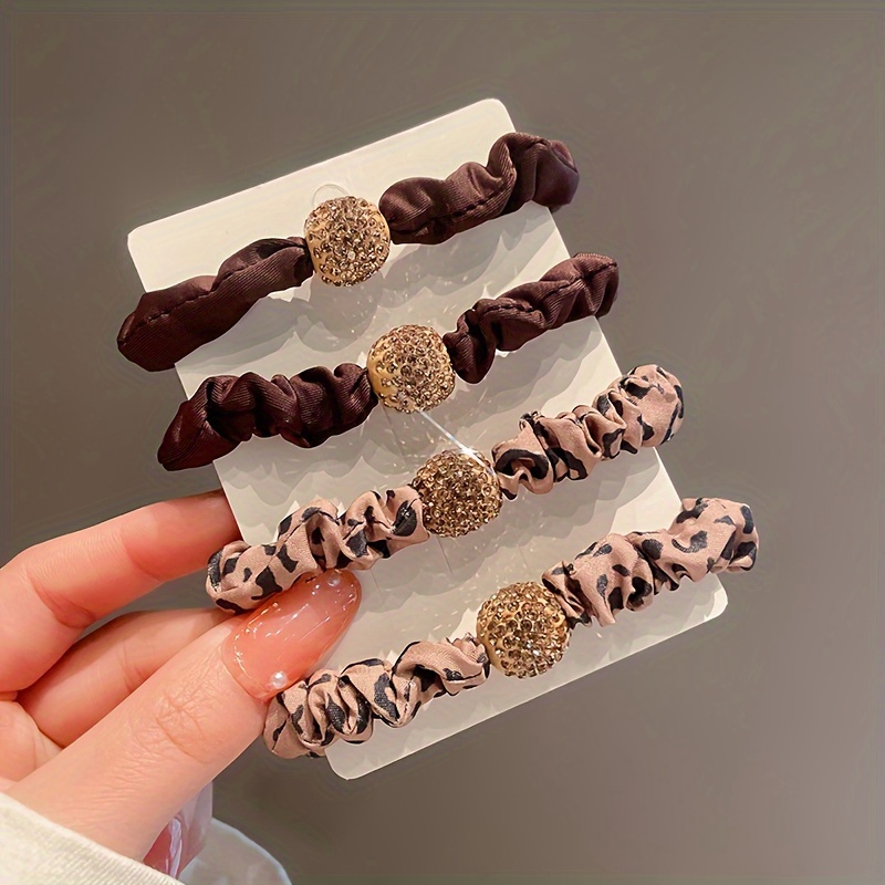 4pcs set delicate fashion large roll   elastic headband womens ponytail ball headwear leather cover hair accessories womens daily products hair accessories headwear Product details 8