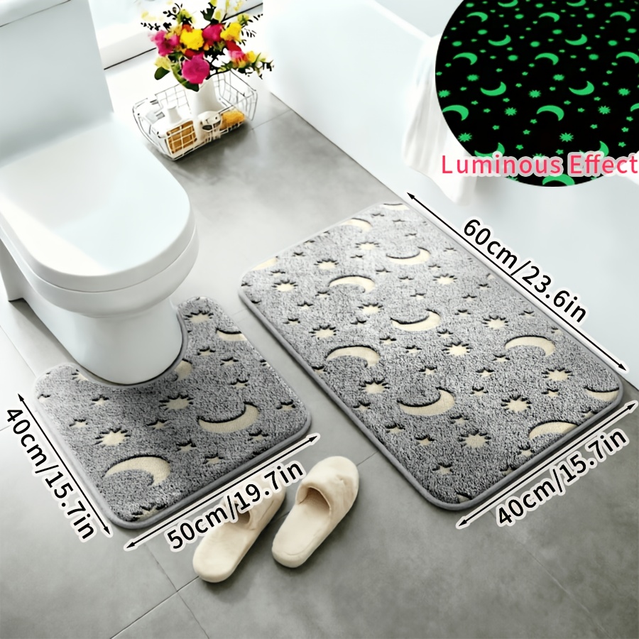 TEMU 2pcs -the-dark Rug Set, 3pcs Set With Luminous Effect, U-shaped Toilet Mat, Memory Foam Bath Mat, Bathroom Non-slip Mat, Luminous Floor Mat,