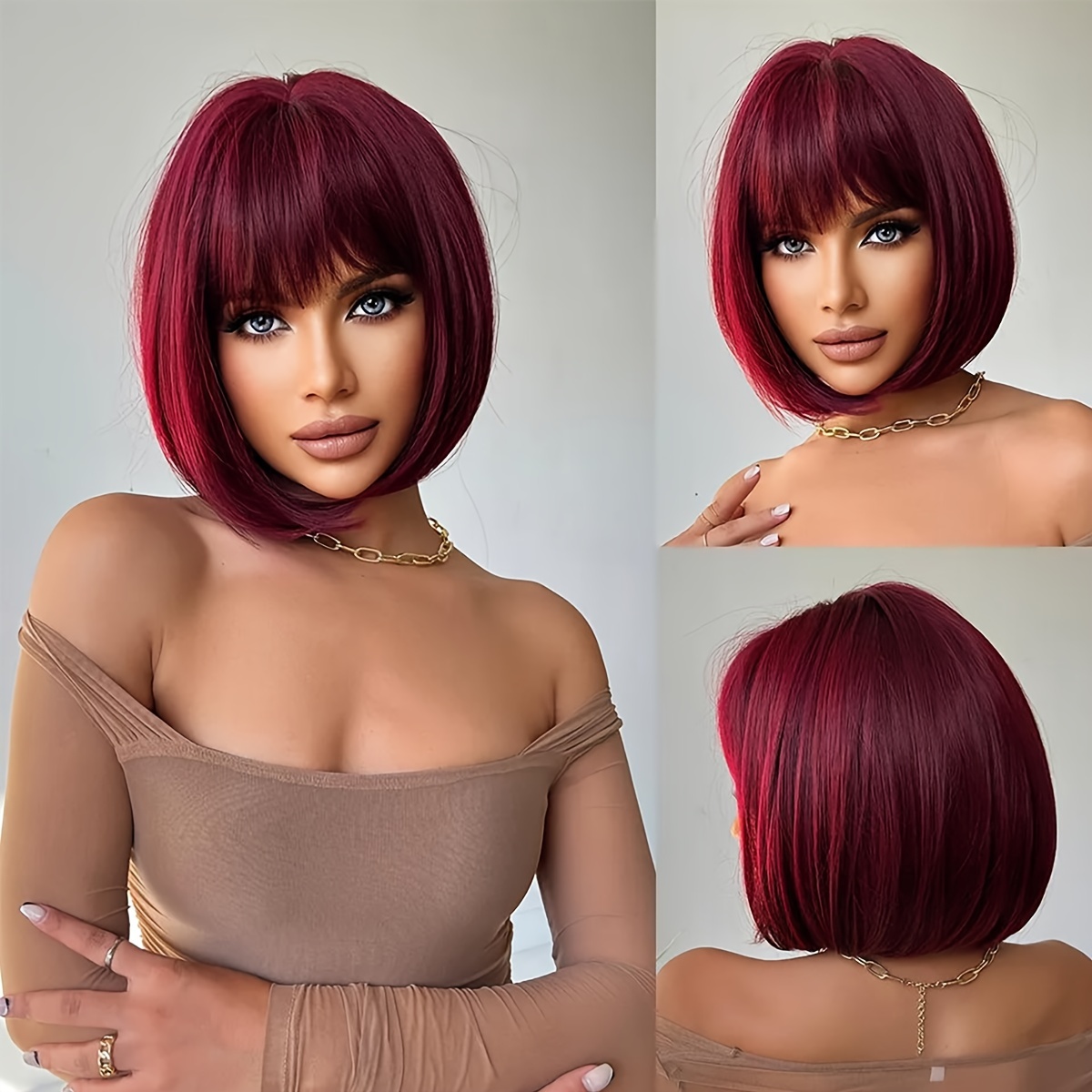 

Bob Wig For Women - 12" Short Straight With Bangs, Synthetic Hair For Cosplay & Parties