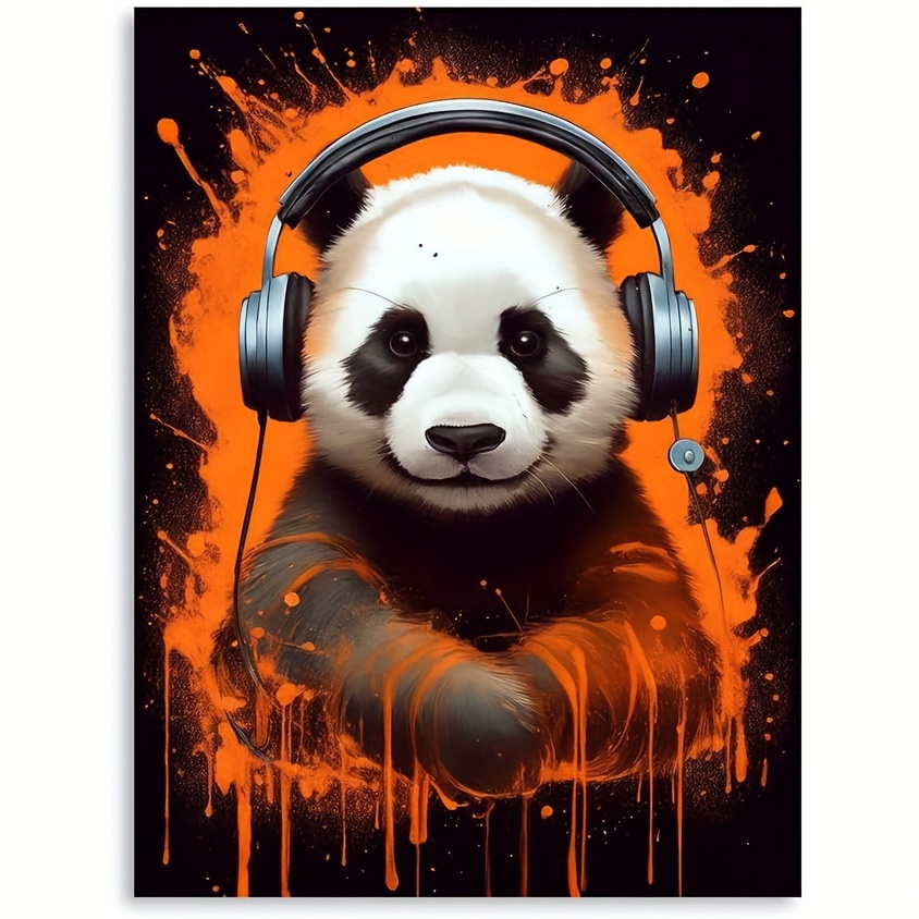 Cool Panda Canvas Wall Art Funny Panda Wearing Headphones Temu