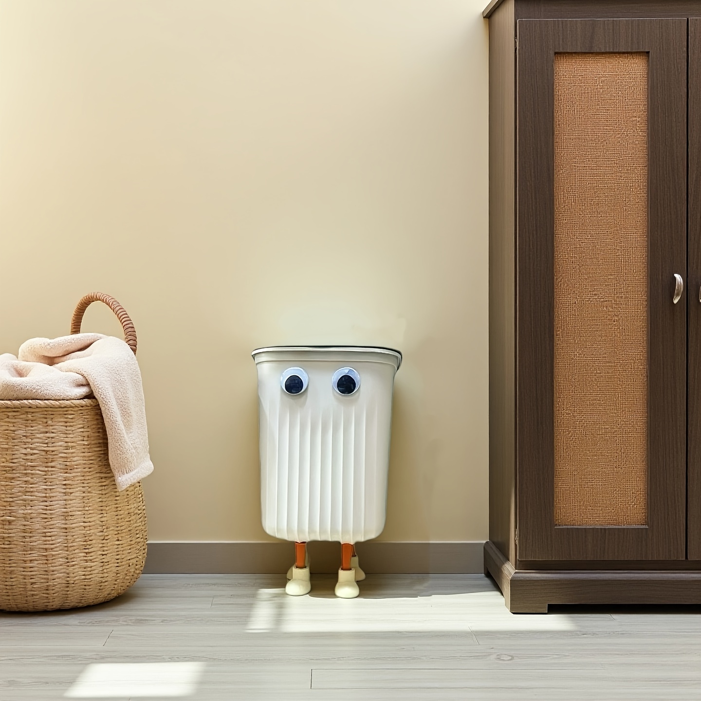 1pc Cute Cartoon Design Plastic Trash Can, Rectangular Garbage Bin For Bedroom And Living Room, No Electricity Needed, Waste Basket| Design| Ribbed Texture, Trash Can For Bedroom