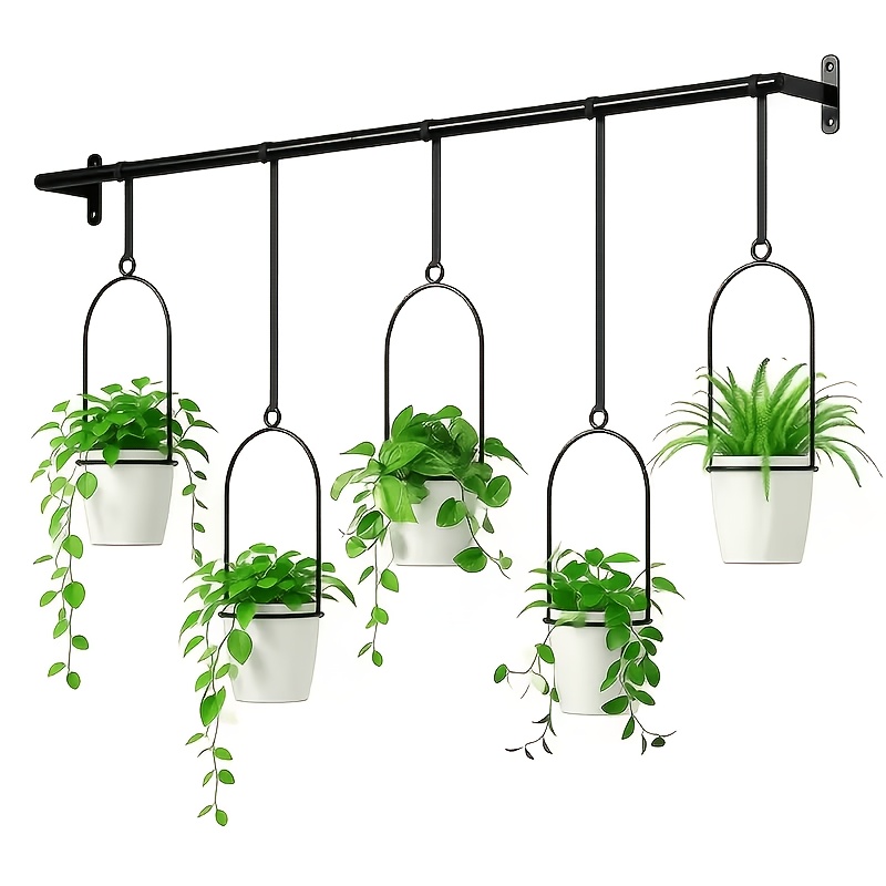 TEMU 40/51 Zoll Verlängerter Verstellbarer Blumentopfständer | 5 Stück Kunststoff Blumentopftrays | Schwarzer Goldener Metall Hänge-Pflanzenständer