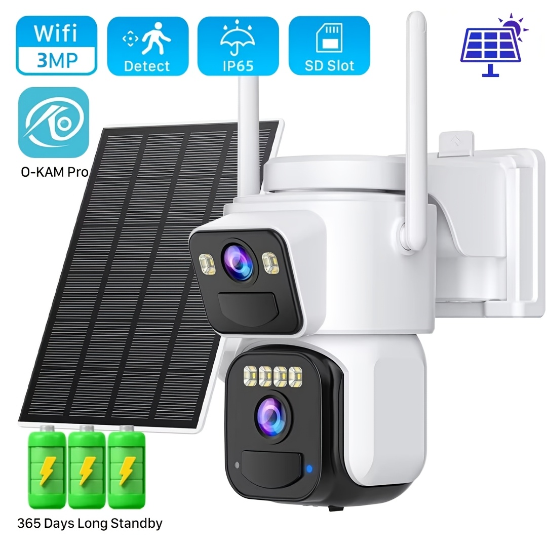 TEMU Solar Security Camera Dual Lens Wireless Wifi Ptz Rotating Security Camera Outdoor Surveillance 2 Way Audio Color Night Vision Motion Detection