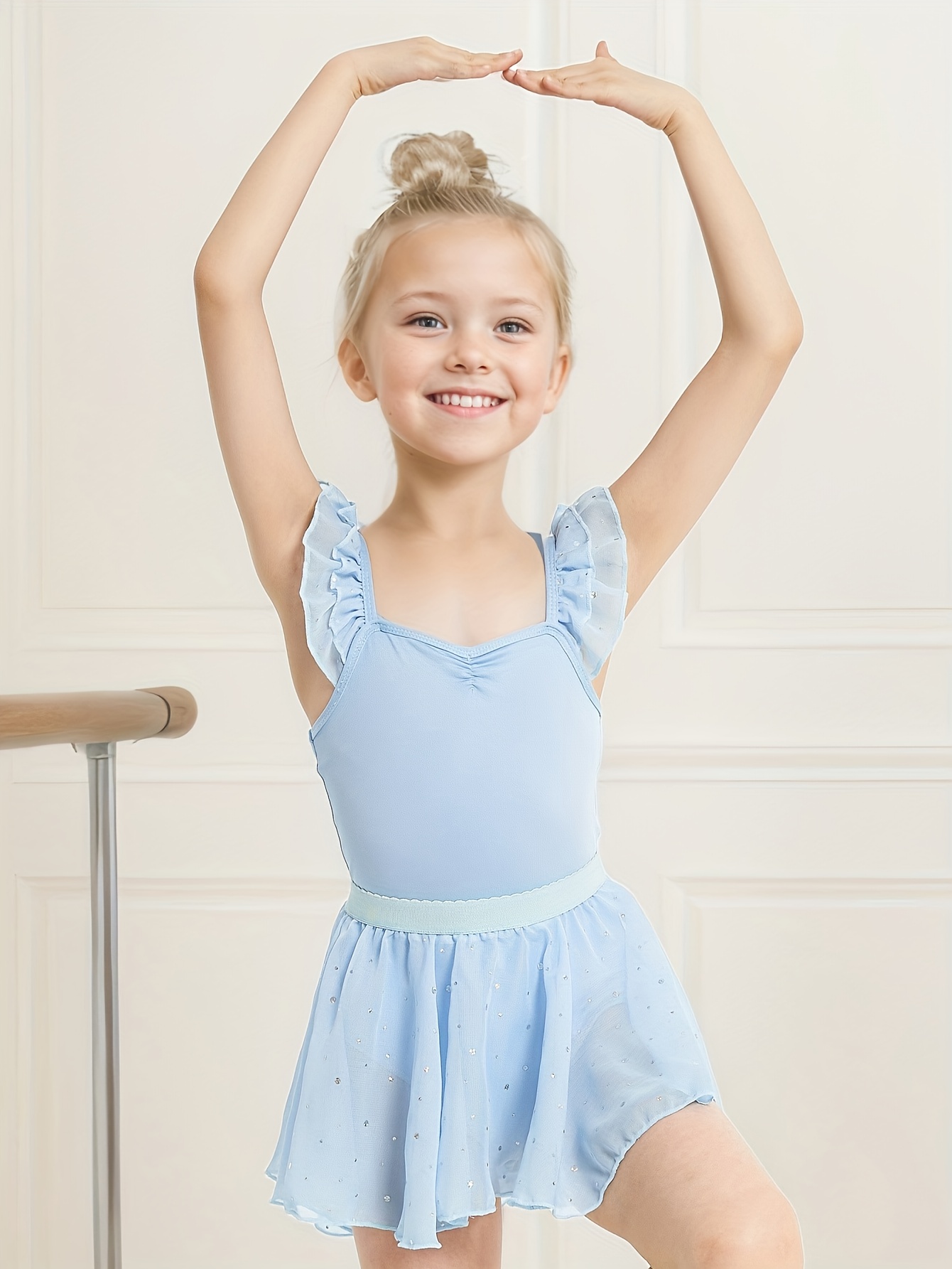 2pcs toddler shiny ballet dress ruffle sleeves rhinestones Temu