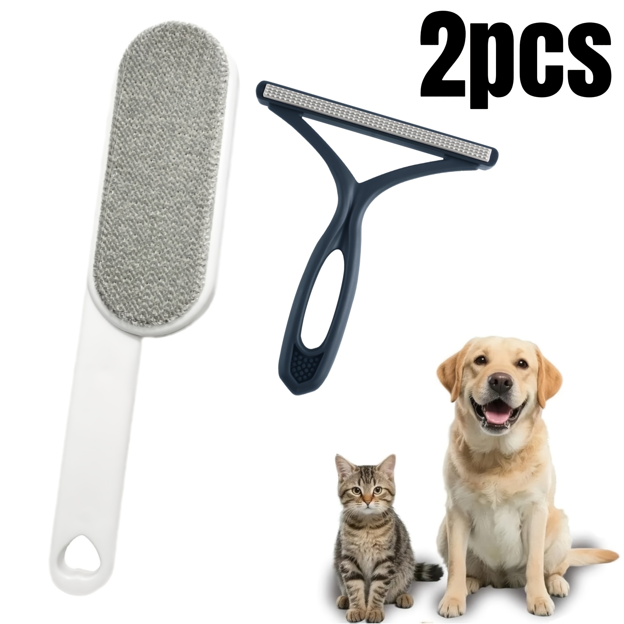 TEMU 2pcs Pet Hair Remover Set, Clothes Hair Cleaning Brush, Cat And Dog Hair Remover Set, Hair Removal Tool, Portable Carpet Scraper, For Carpets,