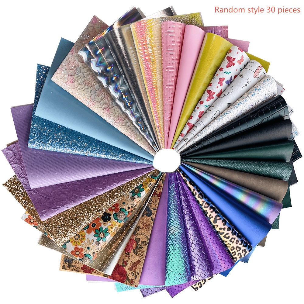 TEMU 30pcs Random Pattern Glitter Thick Faux Leather Sheets, 21×30cm (8.2×11.8 Inch), Pu Synthetic Leather, Easy To Diy Craft Supplies For Hair Bows,