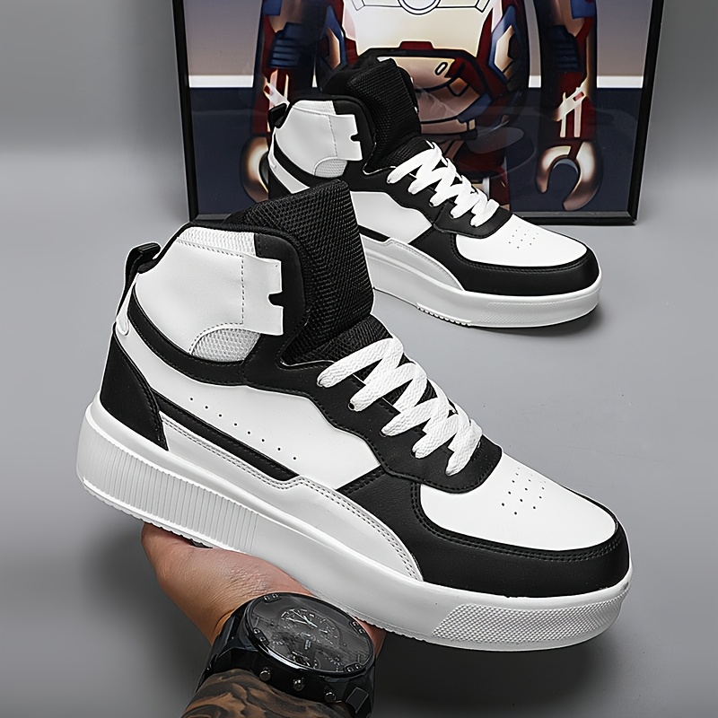 Men'S High-Top Casual Sneakers, Thick Sole Comfortable Lace-Up Shoes, All-Season Fabric Sneakers with EVA Insole, Round Toe Design, and Tread for Outdoor Activities
