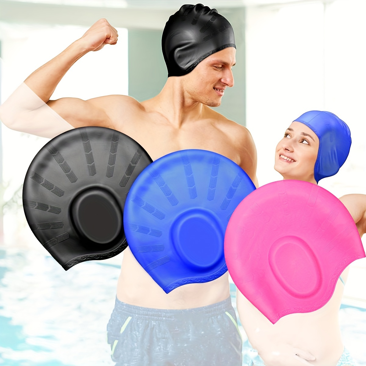 

1pc Swimming Cap, Ear Protective Cap, Silicone Waterproof Men's Waterproof Women's Swimming Cap, Suitable For Long And Short Hair, Adult, Youth Swimming Cap