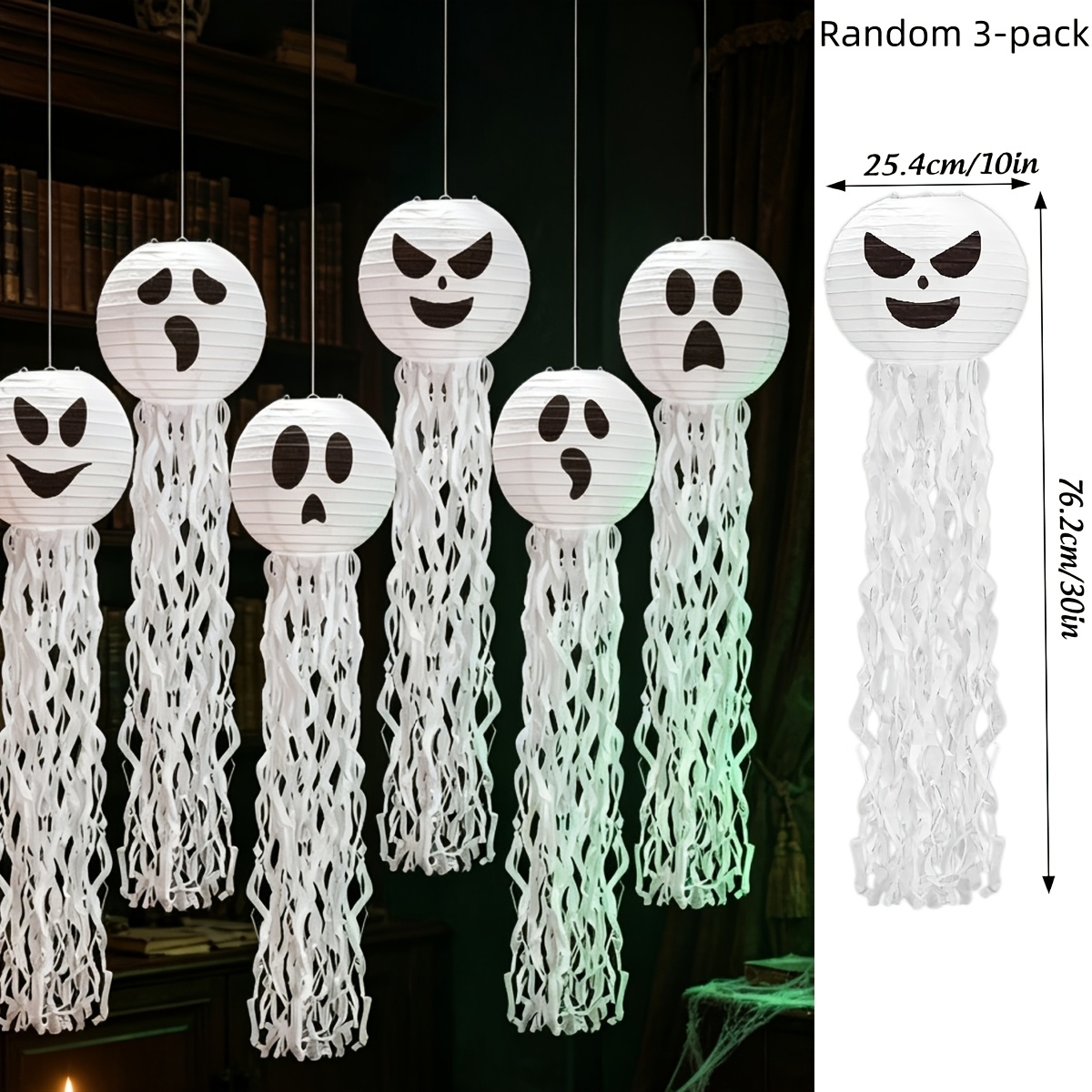 Image of 3pcs Halloween Paper Lanterns White Funny Lanterns With Tassel 10 Inch Tree Spooky Hanging Decorations For Holiday Classroom Birthday Indoor Outdoor Garden Patio Home Party Decor