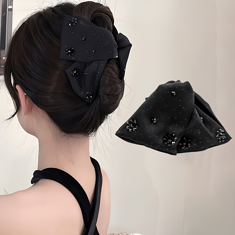 

Elegant Vintage Bow Hair Claw With Embellishments - Plastic Large Non-slip Shark Clip For Women, And Parties, Birthday Accessory, 14+ Years, Single Piece