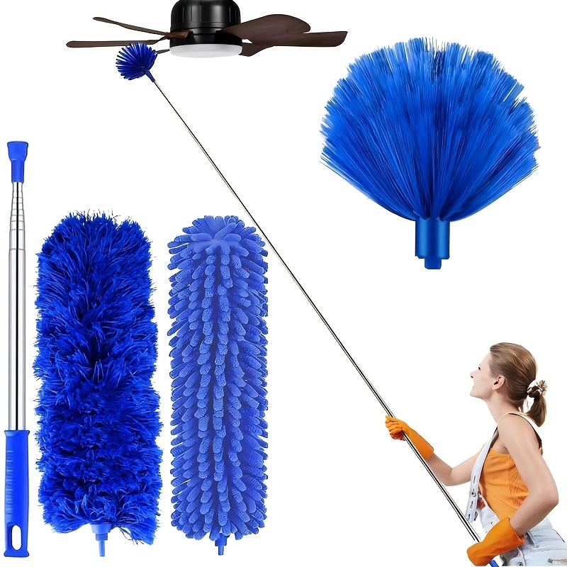 TEMU 3in1 Microfiber Feather Duster And Extendable Pole 110.63inch Extra Long Extension Pole For Cleaning High Cobweb Stick High Ceiling Fan -