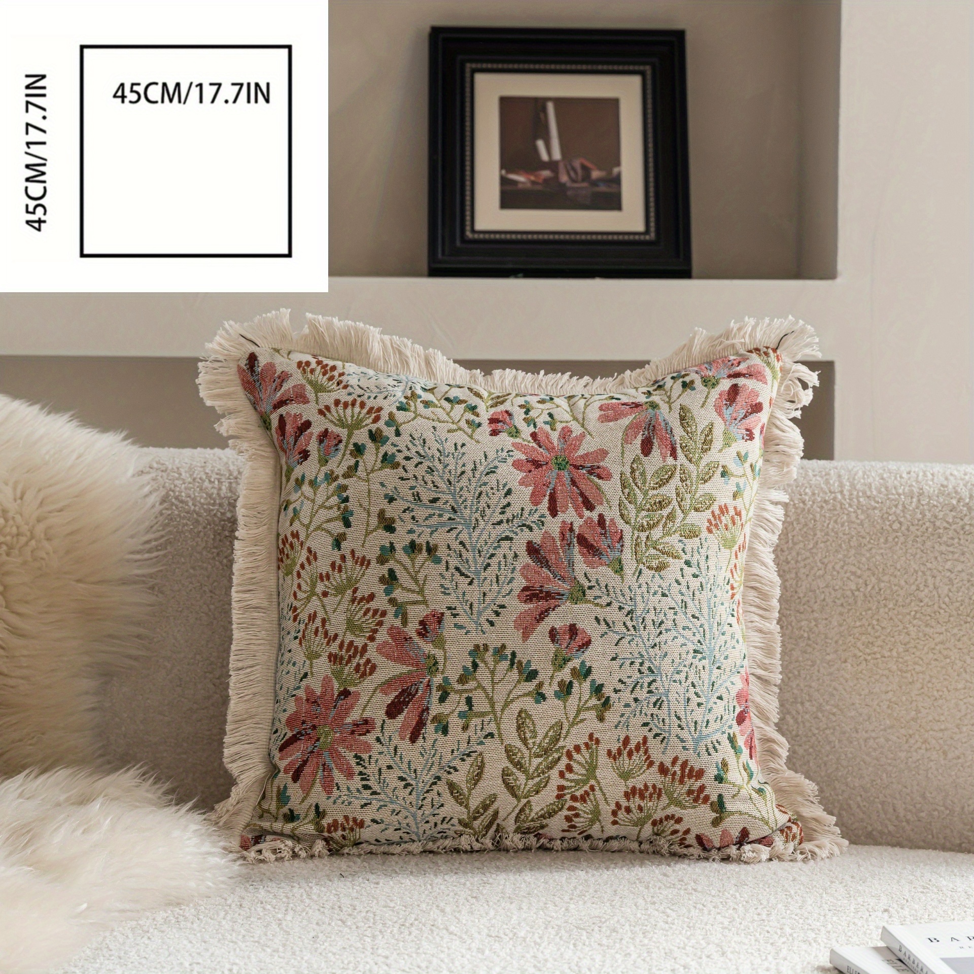 Image of 1pc Pillowcase French Small Floral Jacquard Pillowcase Living Room Sofa Bedroom Bay Window Decoration Washable With Tassels (pillow Insert Not Included) Home Holiday Decor