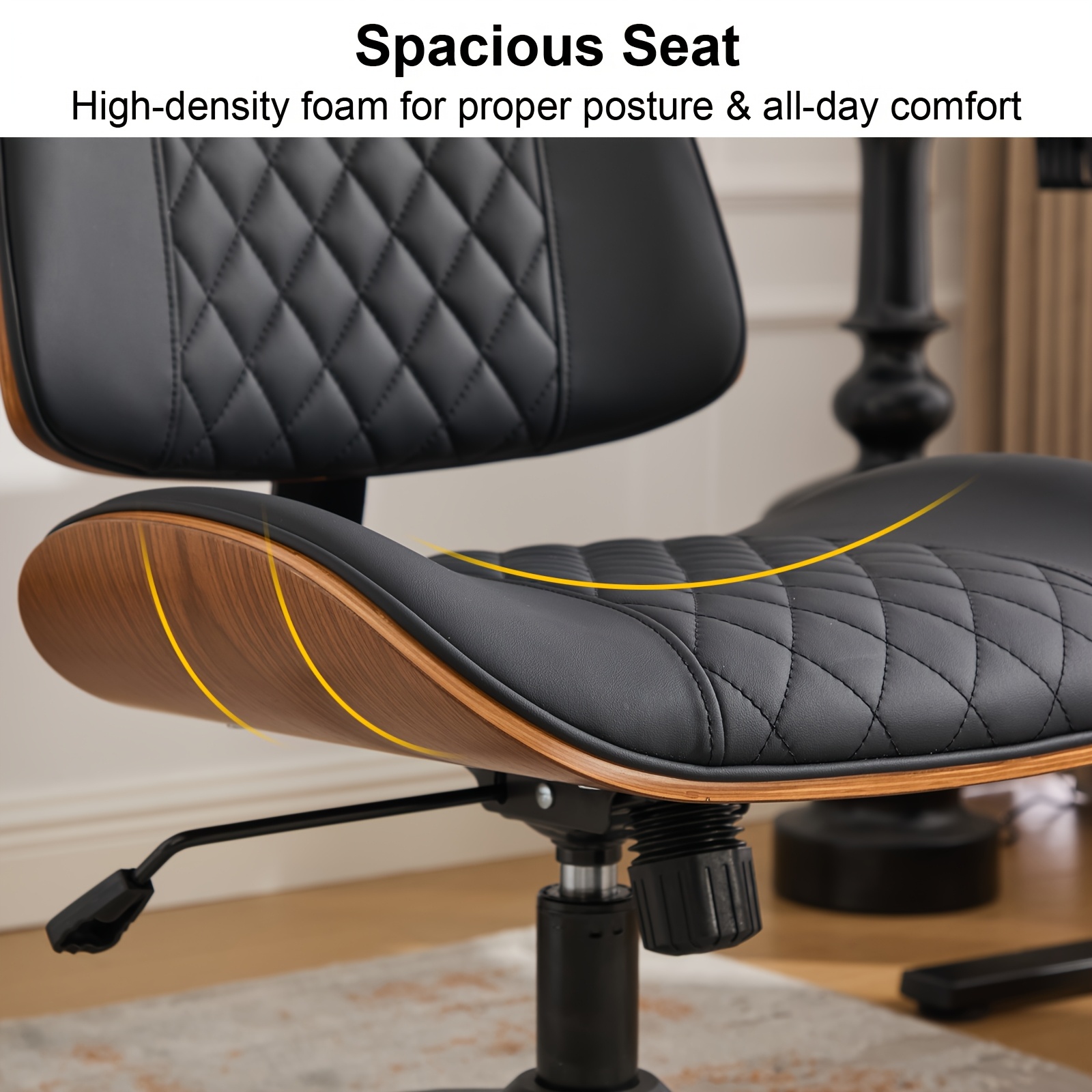 Armless Home Office Executive Chair, Desk Chair with Low Back Lumbar Support, Ergonomic Computer Desk Chair with 360° Swivel Wheels for Adult Work And Study, Black/Beige/Brown