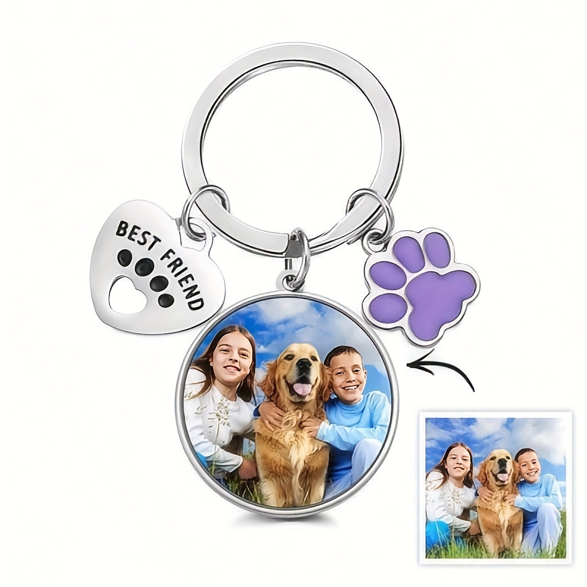 TEMU Llavero de foto de cristal personalizado, llavero de del , regalo de amor para mejor y perro mascota, colgante personalizado para bolso