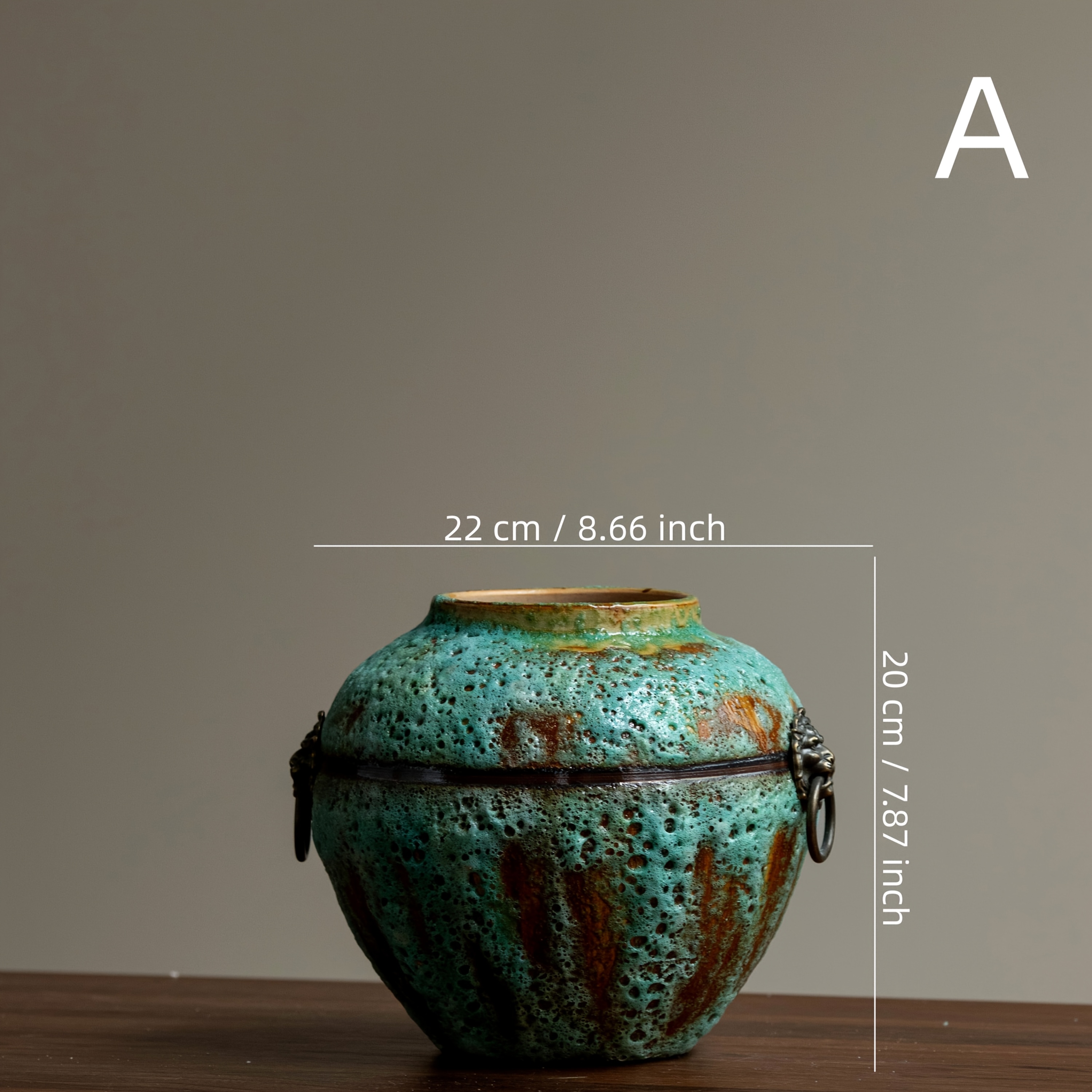 Wabi-Sabi Style Blue-Green Ceramic Vase, Natural Texture + Metal Decoration, Suitable for Living Room Landscaping, Art Studio Arrangement, The First Choice for Literary Shop Owners And Nostalgic Experts, Housewarming Gifts/Daily Display