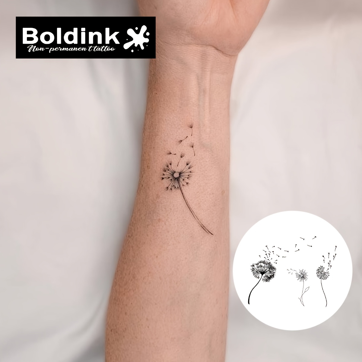 Boldink Dandelion-inspired Temporary Tattoos - Realistic, Waterproof & Long-lasting For 1-2 Weeks, & Natural Look, Boldink