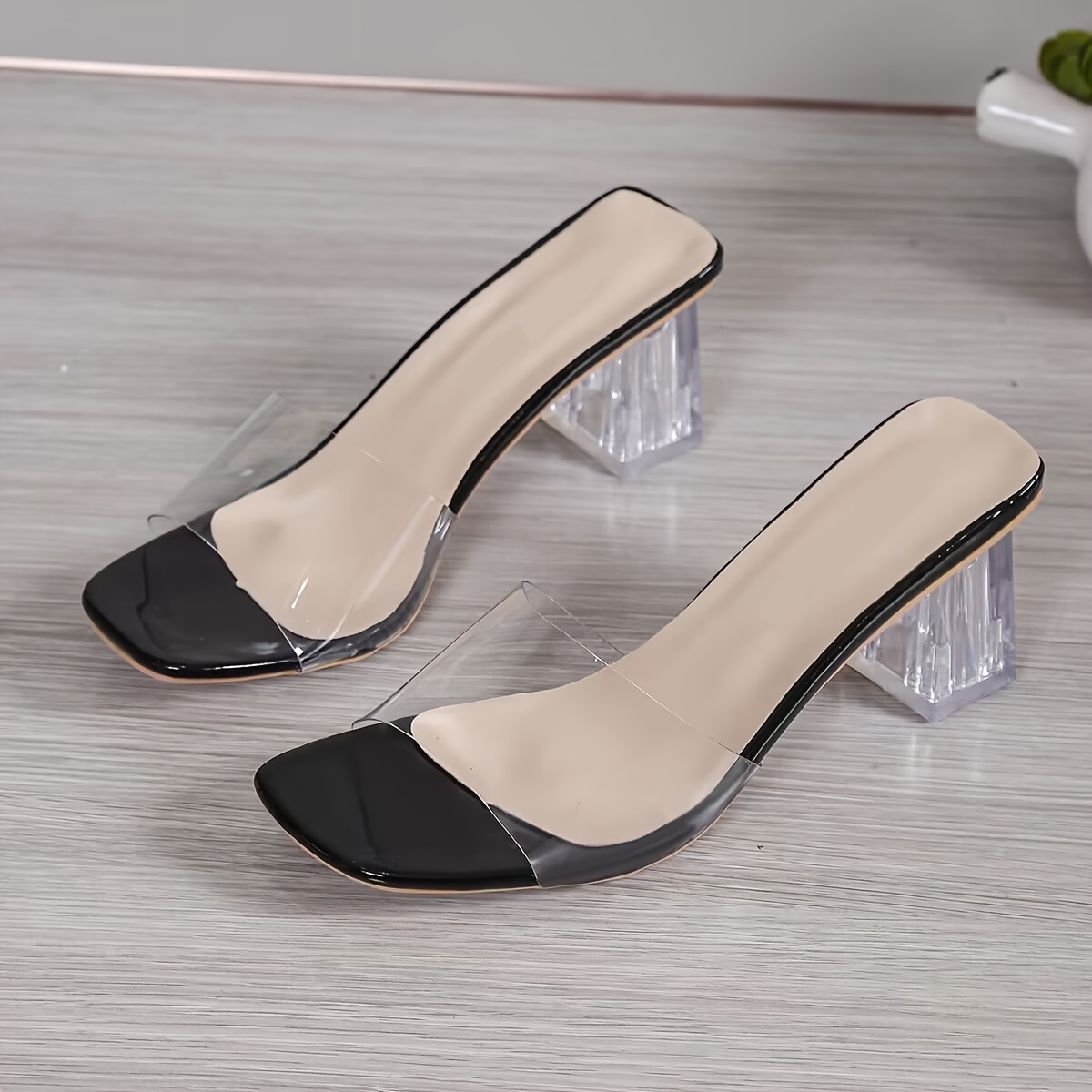 Talon Carré Escarpins Transparentes Sandales à Talons épais