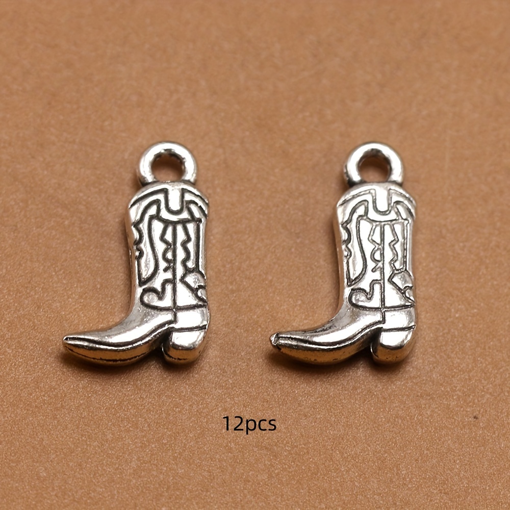 Image of 12pcs Antique Silvery Double Sided Cowboy Boot Charm Pendant Diy Handmade Necklace Earring Pendant Charm Jewelry Accessories 11x18mm