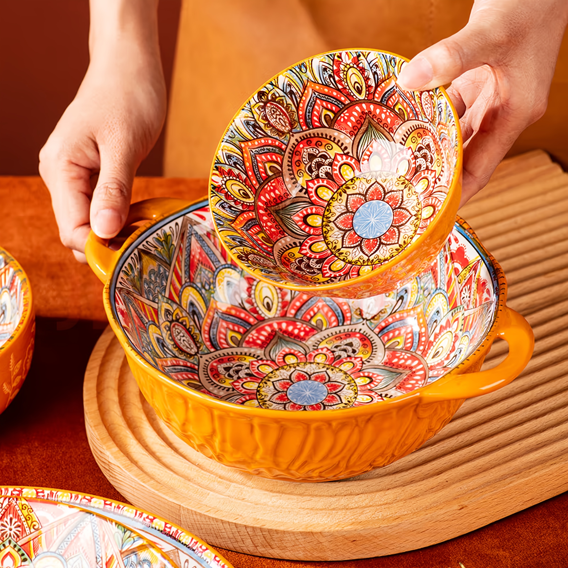 8pcs bohemian style ceramic dinnerware set scratch resistant - Temu
