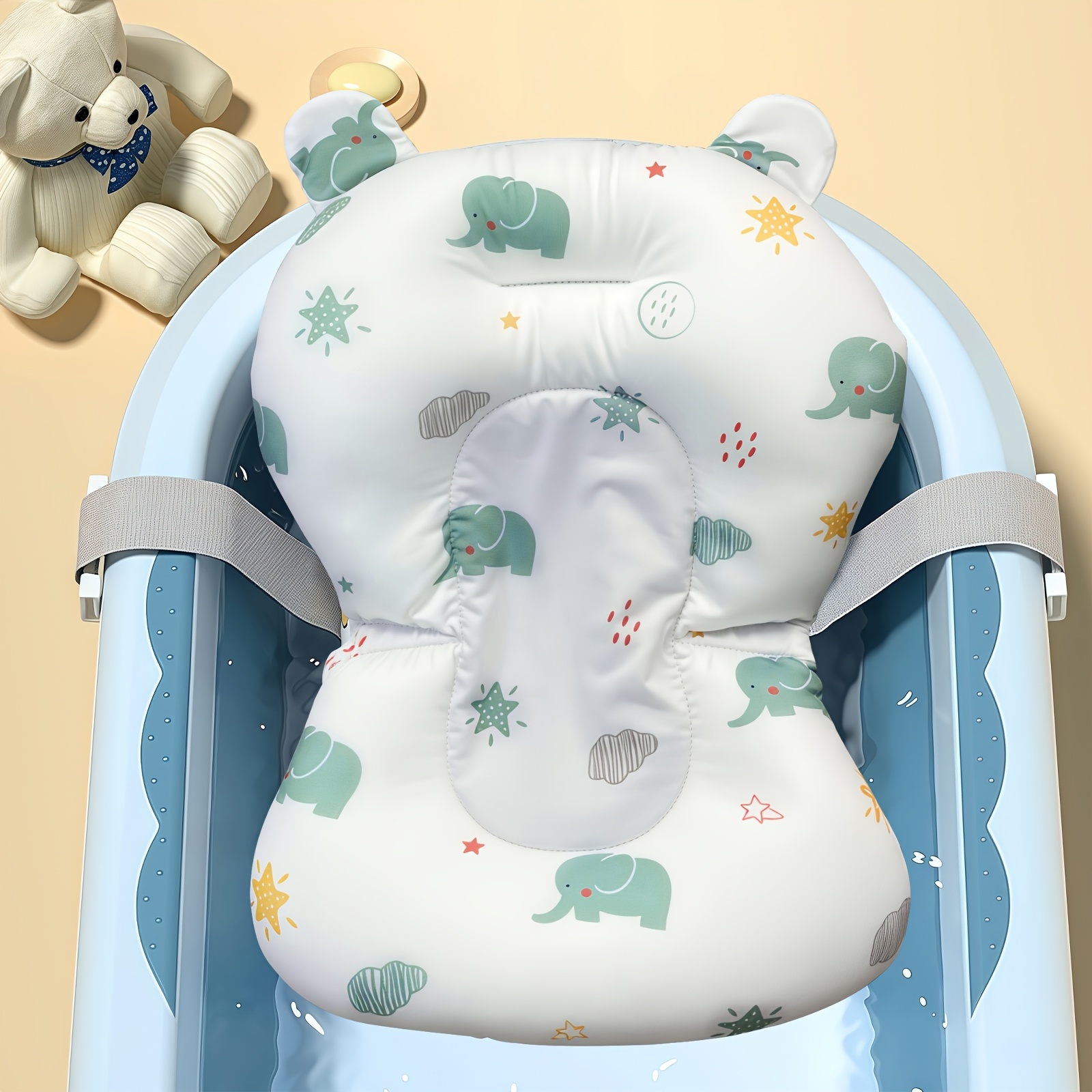 Image of 1pc Cartoon Printed Infant Bath Support Mat, Adjustable Comfortable Non-slip 3-point Baby Shower Net, Ideal Newborn Bathing Item ( Bath Mat Sold, Tub Not Included), Ideal Christmas Thanksgiving Gift