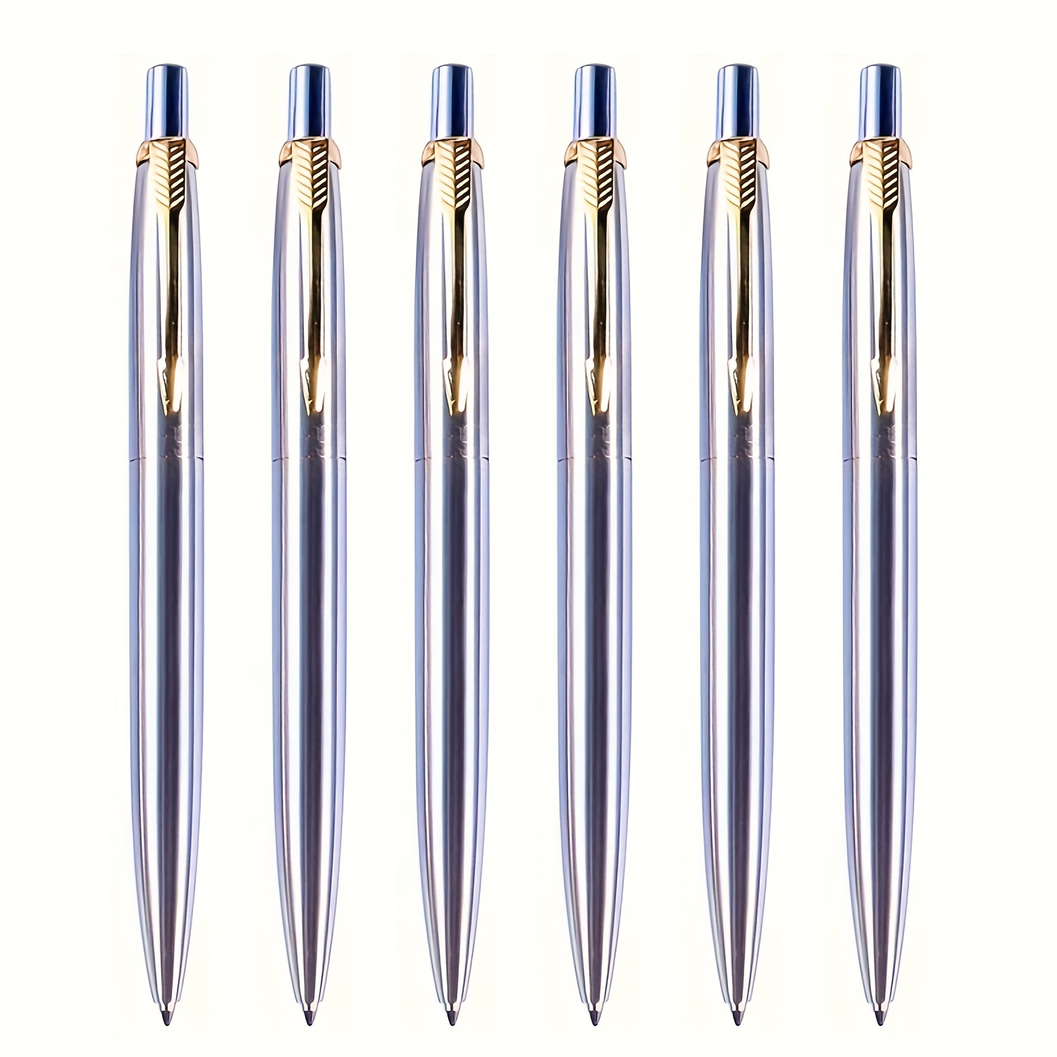 

6-pack Ergonomic Metal Pens With Retractable Medium Point - Liquid Ink Pens For Office, Business, And Gift Use