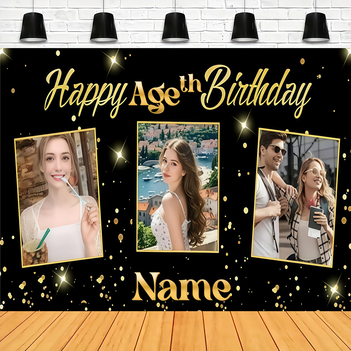 1pc personalized photo name age   golden theme custom poster inkjet printing banner party decorations birthday gift customizable name suitable for room wall decoration photo booth props multiple sizes  