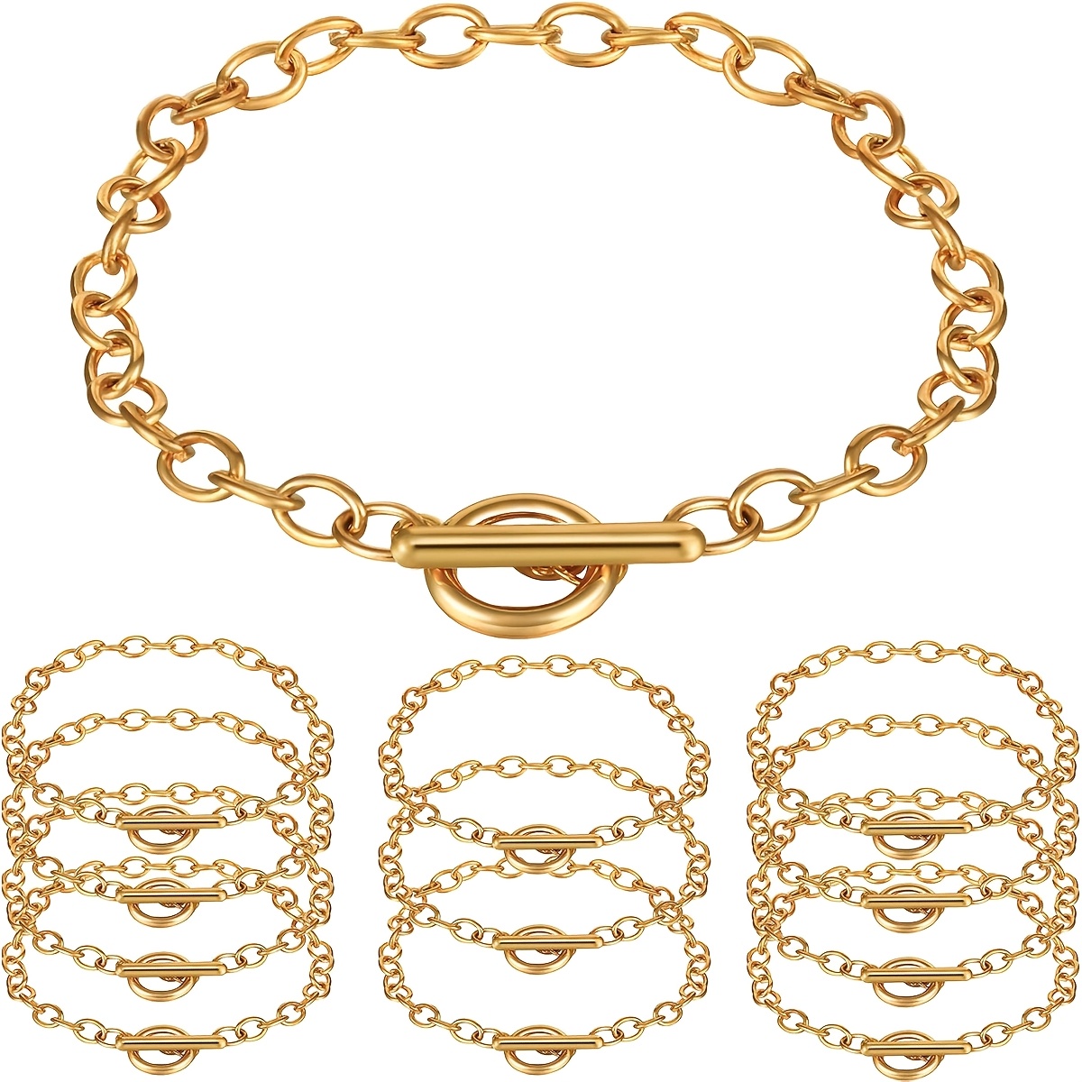 TEMU A Set Of 12 Chain Bracelets For Jewelry Making, Featuring Metal-coated Links, Equipped With O-ring Clasps And Decorative Elements. Minimalist