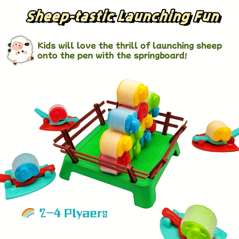 Springende Schapen Bordspel - Strategisch Familie Spel voor 2-4 Spelers, Duurzaam PP Materiaal, Kleurrijke Schapen & Katapult Plezier voor Kinderen van 4-12 Jaar
