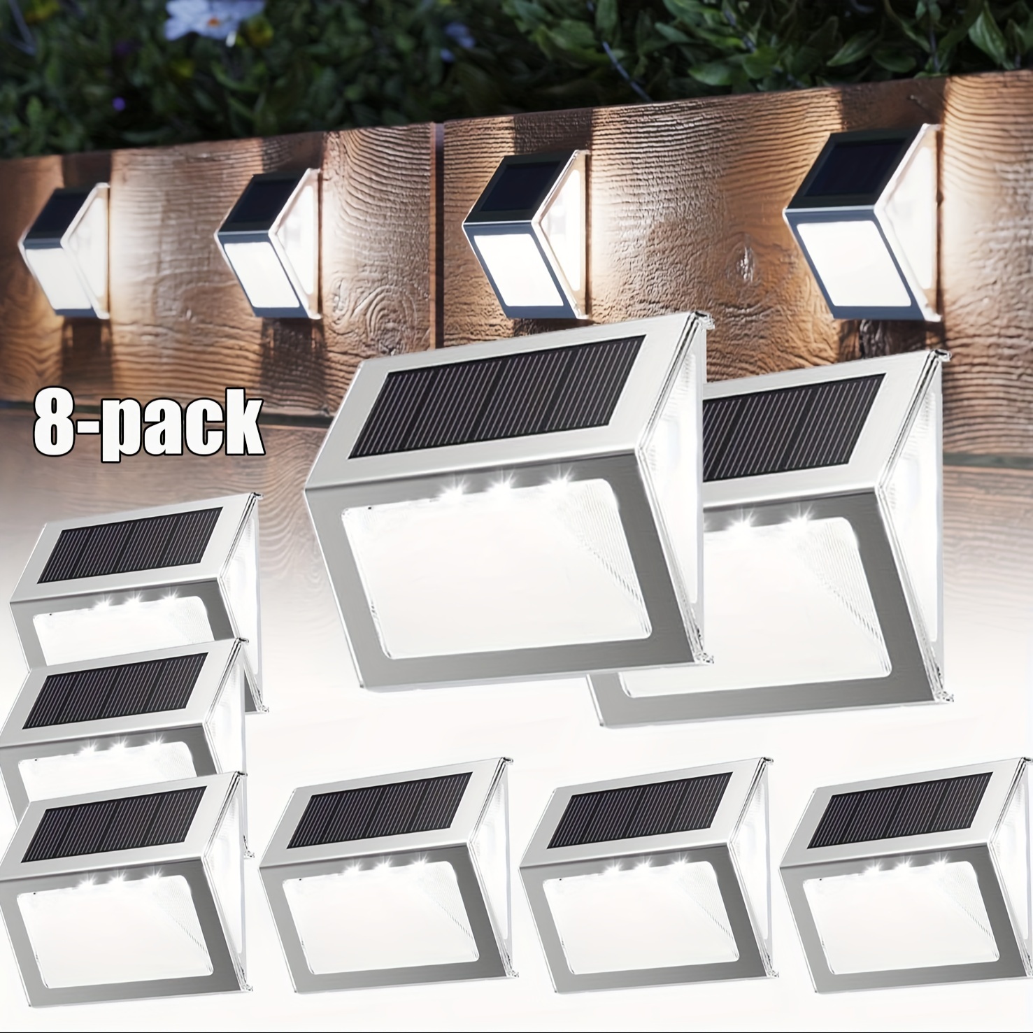 

Jackyled 8 Pack Solar Step Lights Outdoor, 3-side 7 Led Brighter Solar Deck Lights Stainless Steel Waterproof Solar Fence Lighting For Stair, Patio, Fence, Step, Garden (cool White)