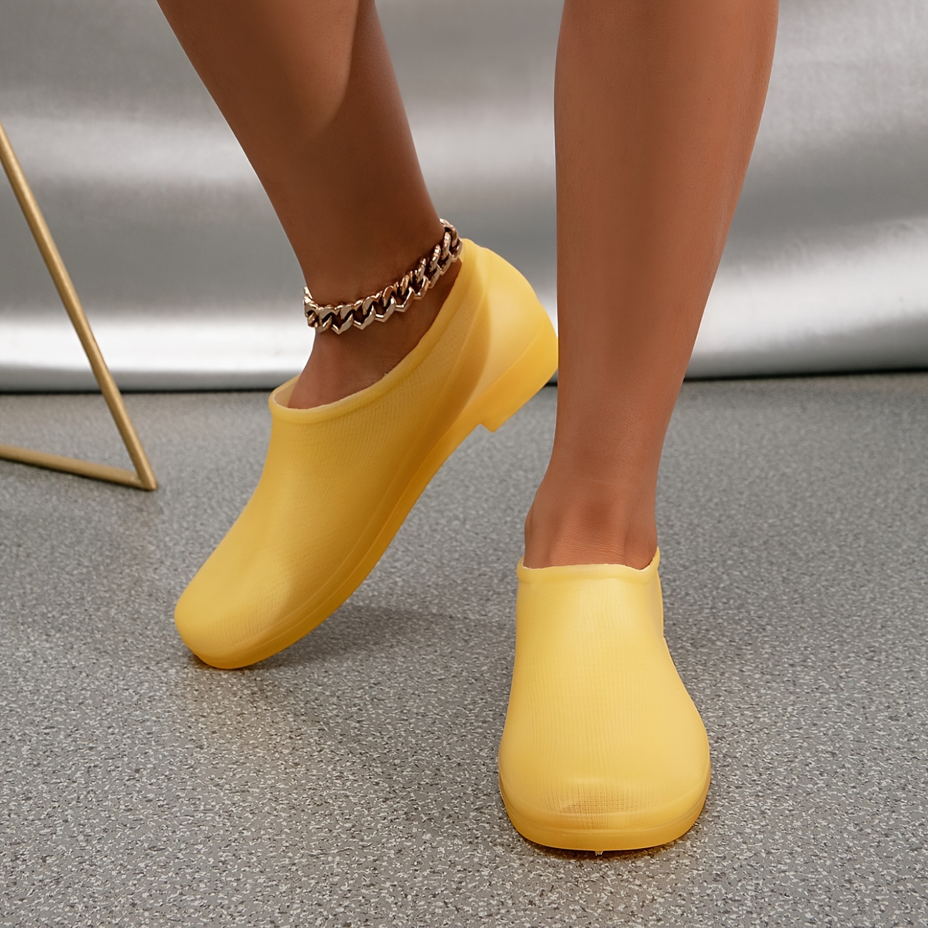 Solid Color Plain Toe Shoes, Women's Slip On Waterproof Soft Rain Shoes,Temu