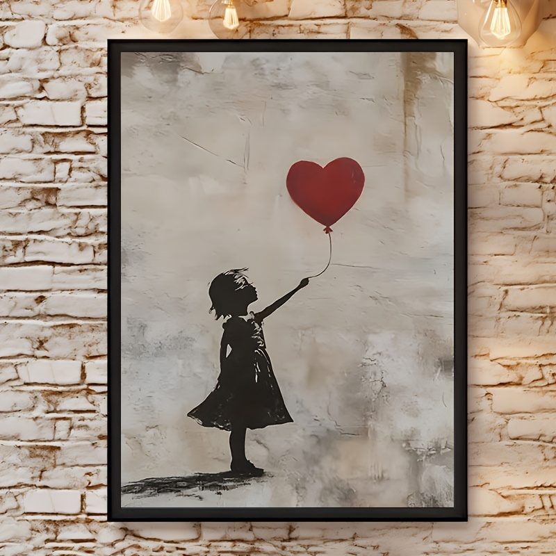 

Vibrant Little Girl With Red Heart Print Poster, Wall Art Decor For Living Room, Bedroom, Office, Dining Room, Waterproof, 12x16 Inches, Room Decor