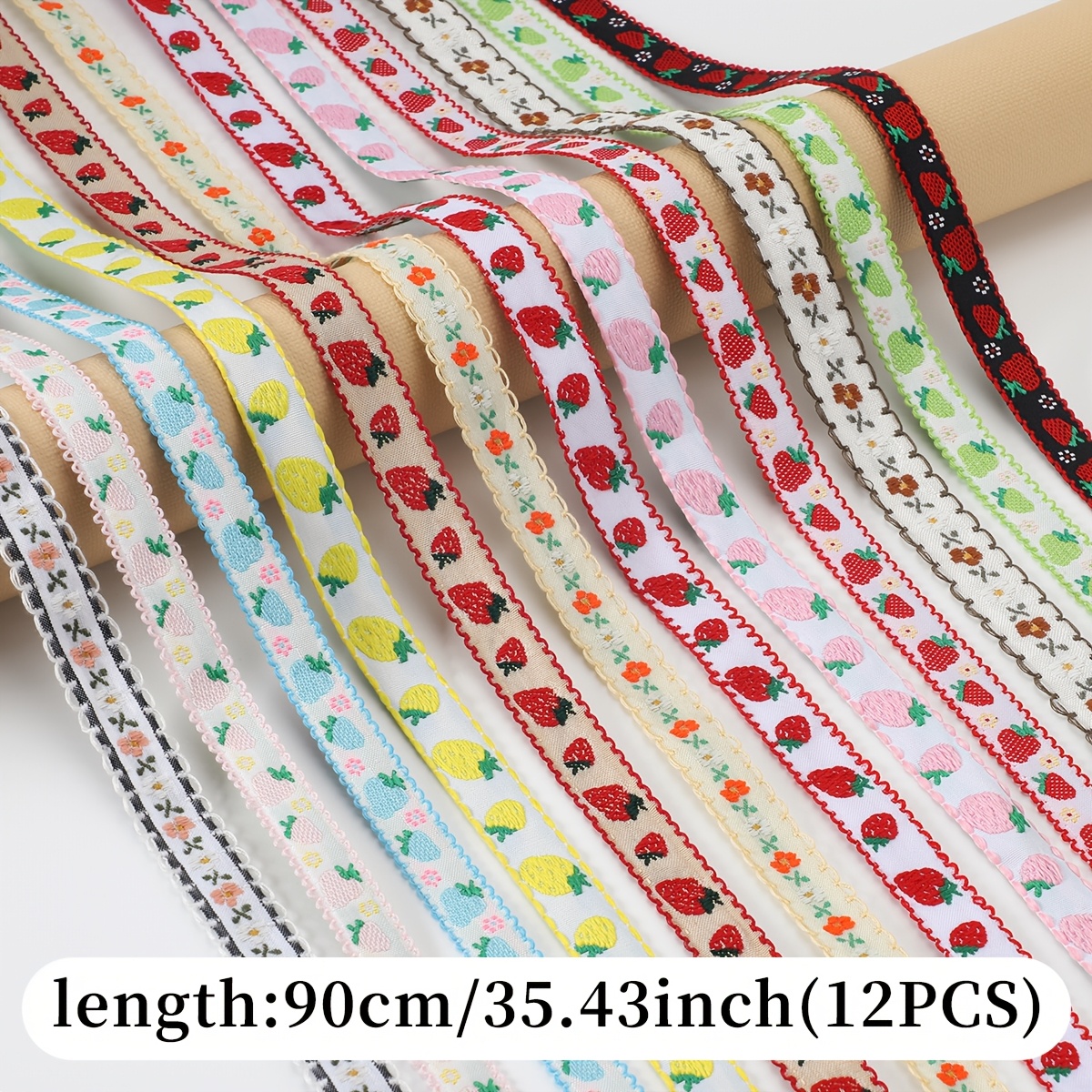 TEMU Lot de 12 brodés, ruban de satin pour couture à et bricolage, nœuds accessoires, sangle décorative pour emballage cadeau