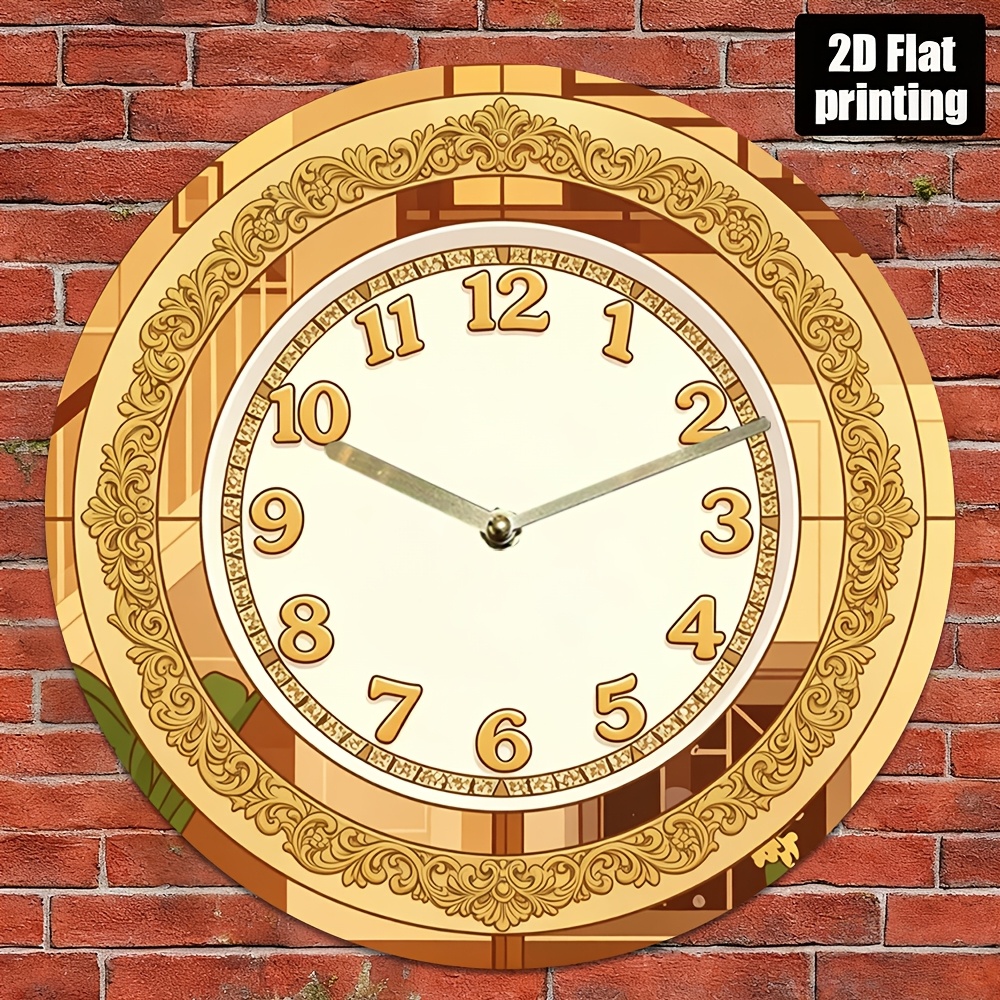 TEMU 2d Flat. 1pc. Acrylic Wall Clock With Shell Inlay, Silent Round Wall Clock - Perfect Decoration For Bedroom, Living Room, Office, Kitchen, And