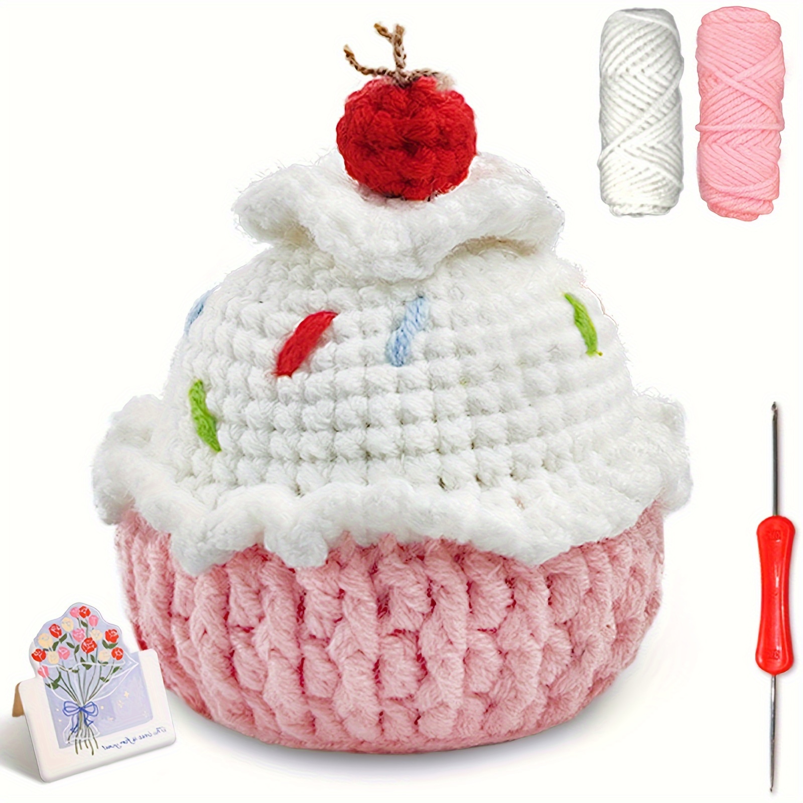 

1pc Beginner Crochet Kit With Video Tutorial - Amigurumi Cupcake Crochet Crafting Set, All-inclusive Knitting Starter Pack, Mixed Color Fabric Material, Ideal Diy Gift For All Seasons